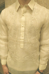 Product picture of the hand embroidered piña silk Chris M Barong Tagalog 